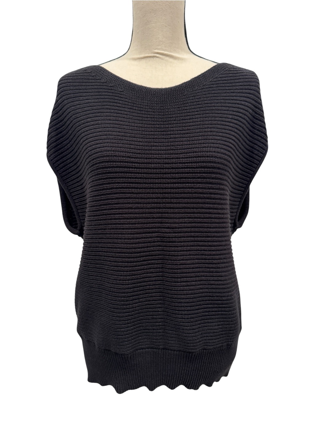 Ann Taylor Factory Ribbed Knit Black Sleeveless Sweater Medium
